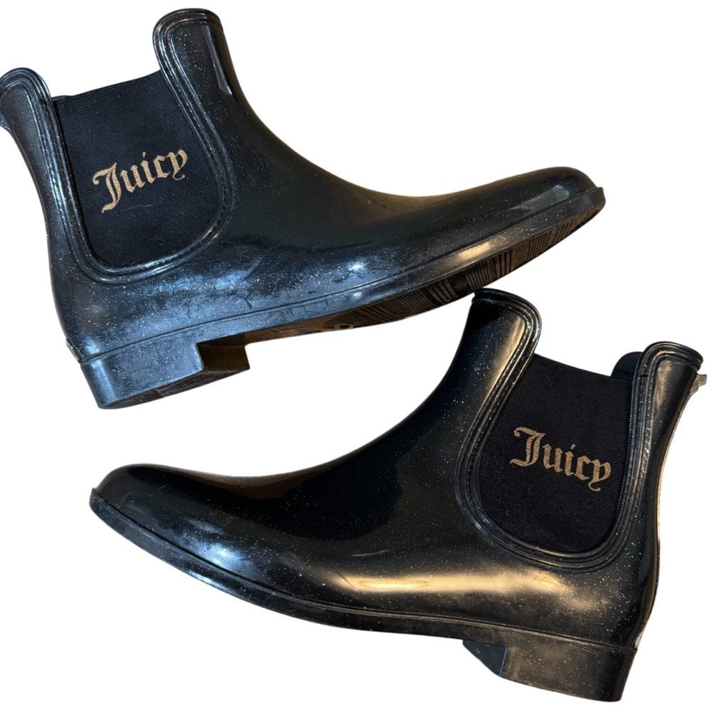 Juicy Couture Women’s Black And Gold Rain Boots Size 9 - Picture 10 of 15